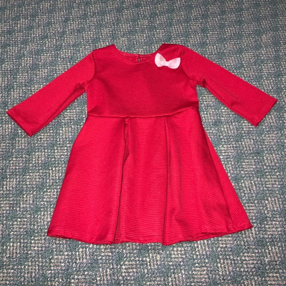 Toddler Red Textured Dress With Bow party church 3T